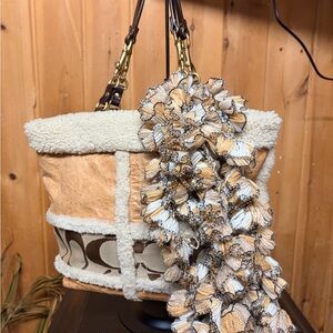 Vintage coach with shearling trimming/ Tan and Cream Tote Bag bundle with scarf,